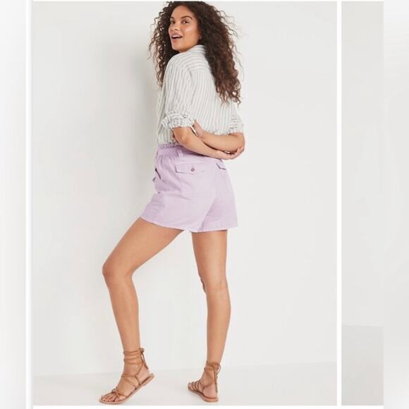 Old Navy Purple Belted High Waisted Twill Shorts Size Large New - Picture 2 of 9